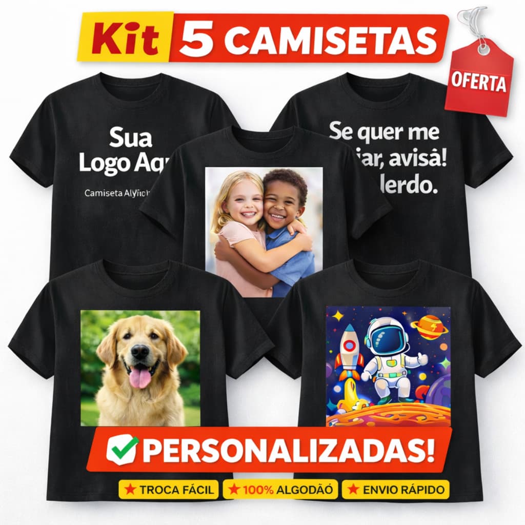 Kit 5 Camisas Camisetas Personalizadas Conjunto Casal Sua Logo Aqui 100% Algodão