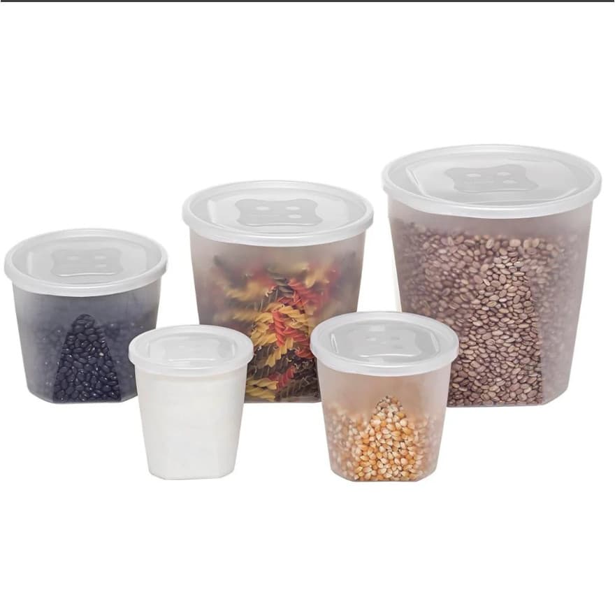 Conjunto 5 Potes Redondos Plástico Organizadores Mantimento Cozinha Com Tampa