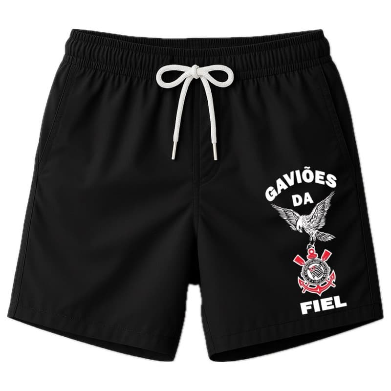 SHORT CORINTHIANS GAVIÕES DA FIEL TACTEL ELASTANO TORCEDOR BERMUDA MASCULINA PROMOÇÃO