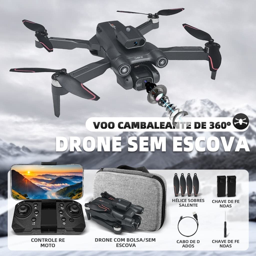 【GENAI】Mini Médio drone S1S 5G Wifi Cámara dual + 2 baterías com dual câmera 6K preto 2.4GHz 2 baterías