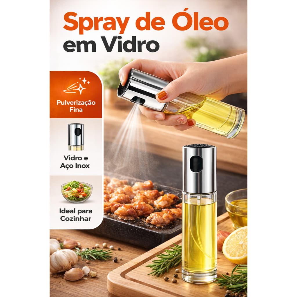 Kit Com 2 Spray Pulverizador de Vidro Óleo Azeite Vinagre Na Frigideira 100ml