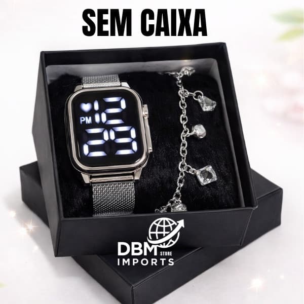 Relógio Digital Feminino LED com Pulseira Luxo Ajustável