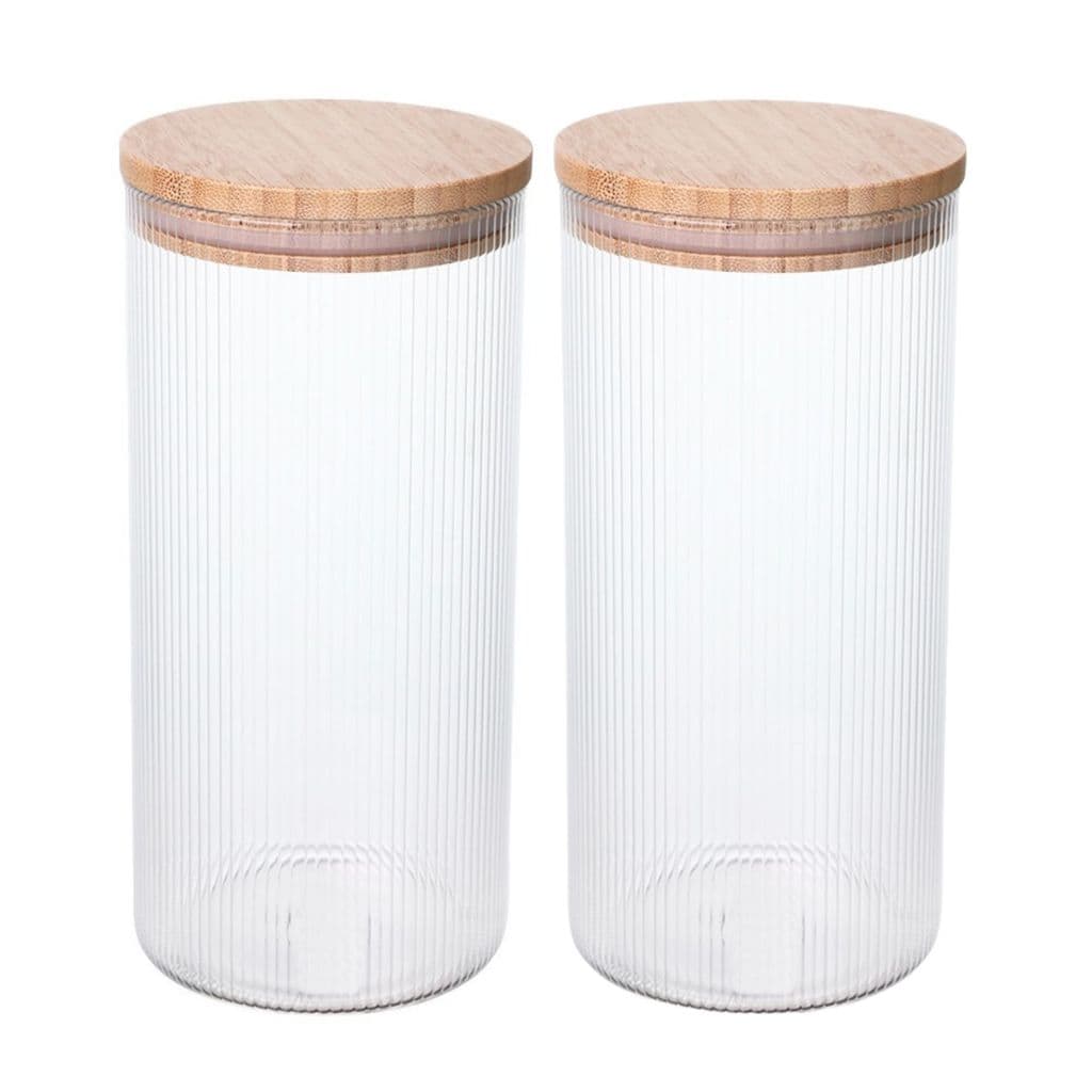 Kit 2 Pote Hermético Redondo Listrado 1,4L com Tampa de Bambu para Mantimentos