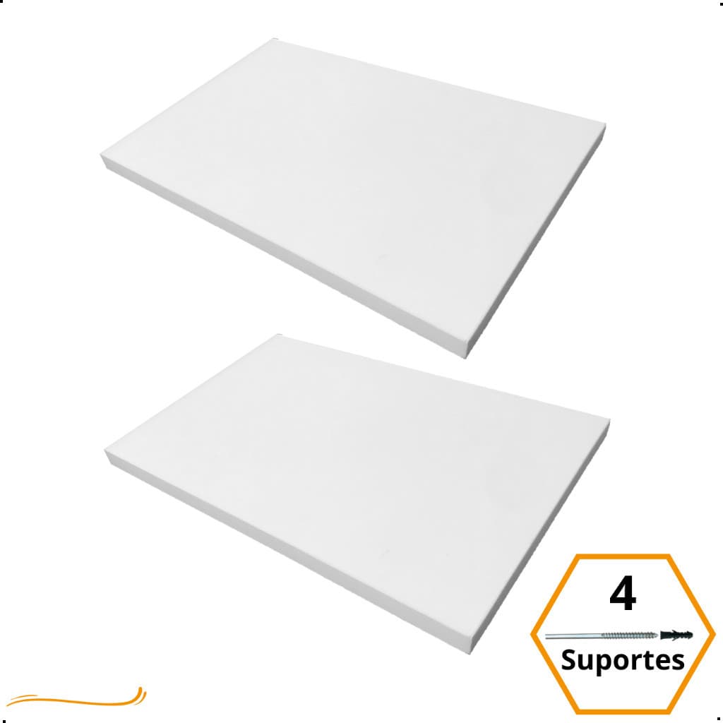 Kit 2 Prateleira Branca 30X20 + Suporte Flutuante Mdf  Organizadora Decoração Cozinha Banheiro Sala