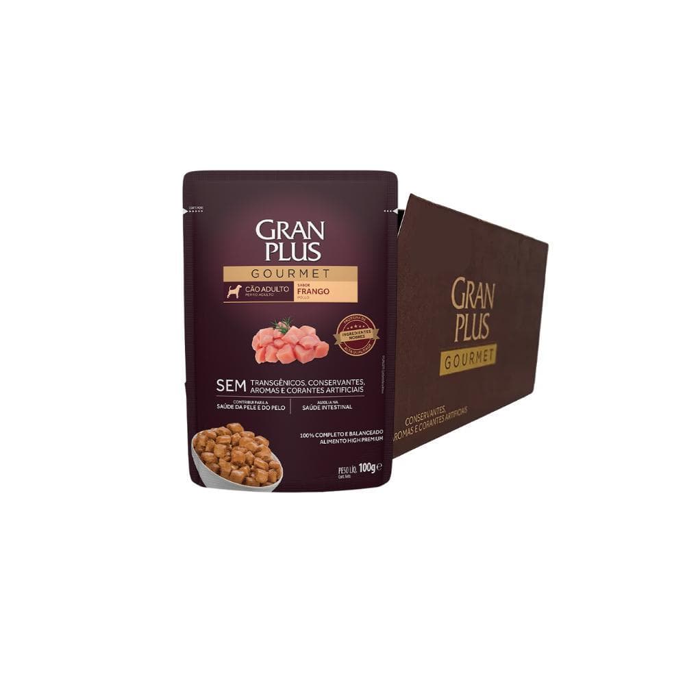 Caixa de Sachê GranPlus Gourmet Frango para Cães Adultos 100g