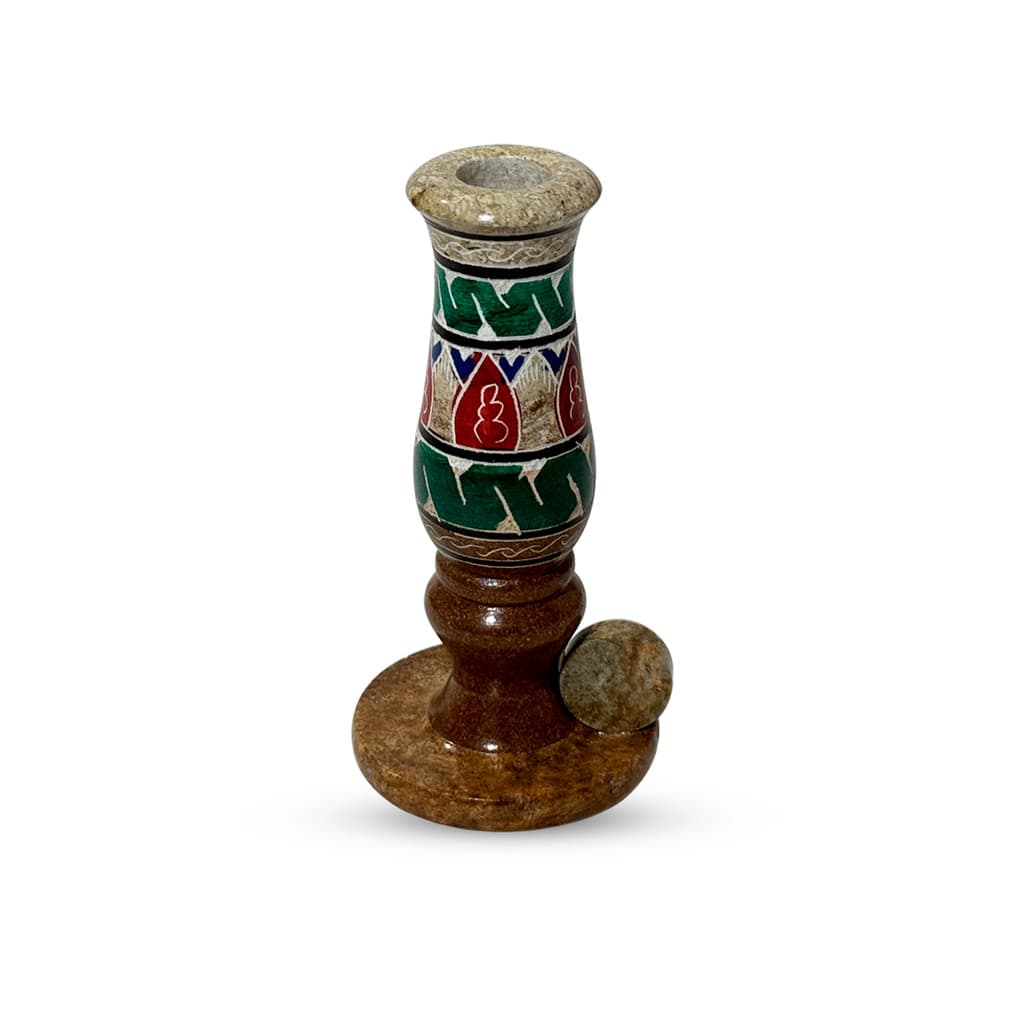 Castiçal 14 cm Decorado de Pedra sabão