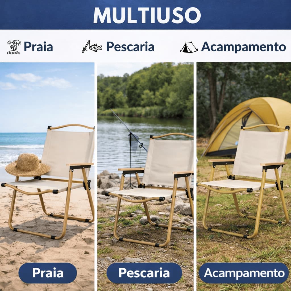Cadeira Dobrável para Acampamento Praia Ar Livre Suporta até 130kg - Linha Premium Alto Padrão