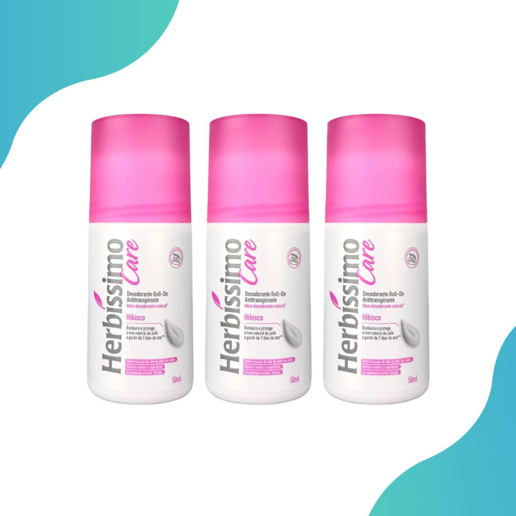 Kit 3 Desodorante Roll on Herbíssimo Care Hibisco 50ml