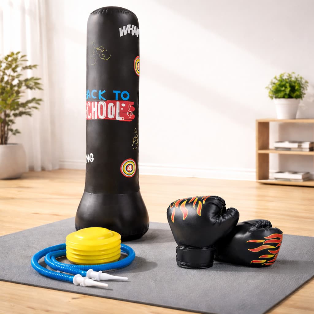Kit Boxe Infantil com Saco de Pancada Inflável 120cm Luvas de Boxe e Bomba de Ar Brinquedo Esportivo para Crianças