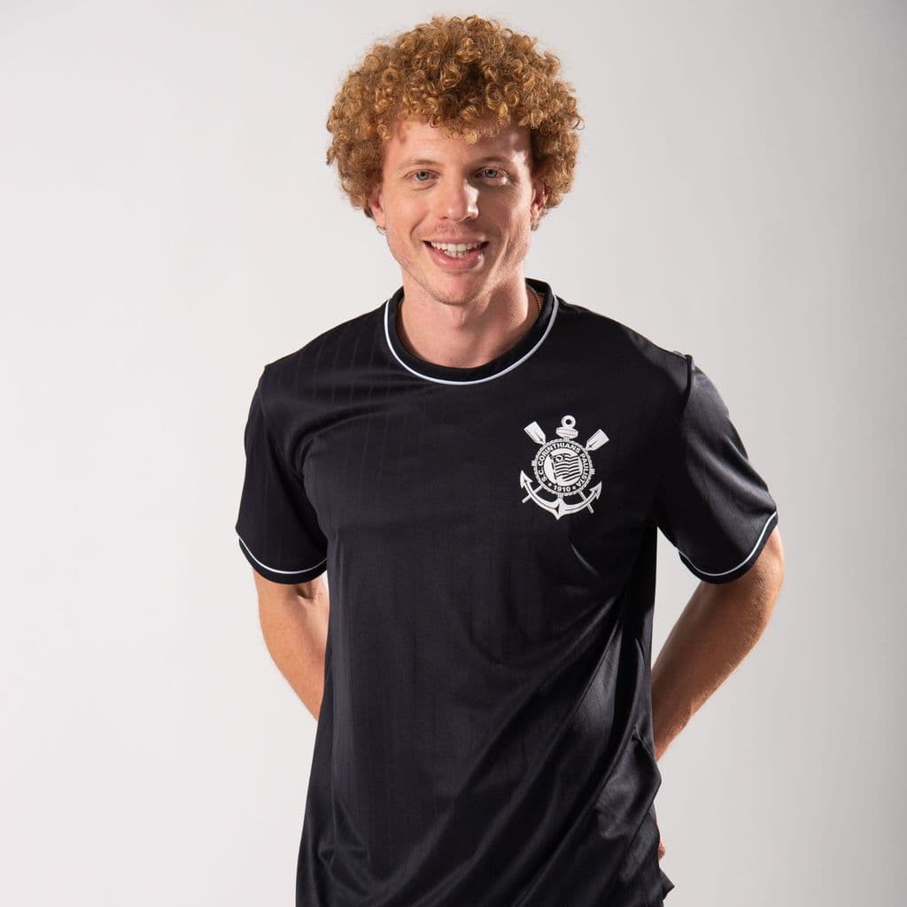 Camiseta Corinthians Masculino Licenciada Braziline Preta Camisa de Time Torcedor Casual Timão Original Premium
