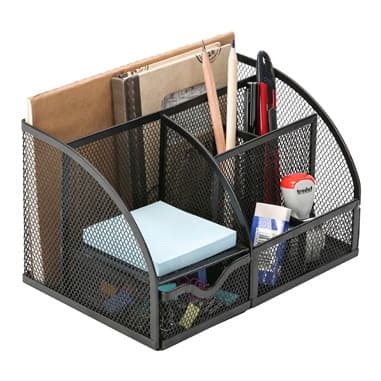 Organizador de Mesa Metal Preto Multiuso Design Moderno | 1/3/7 Compartimentos para Canetas e Clips