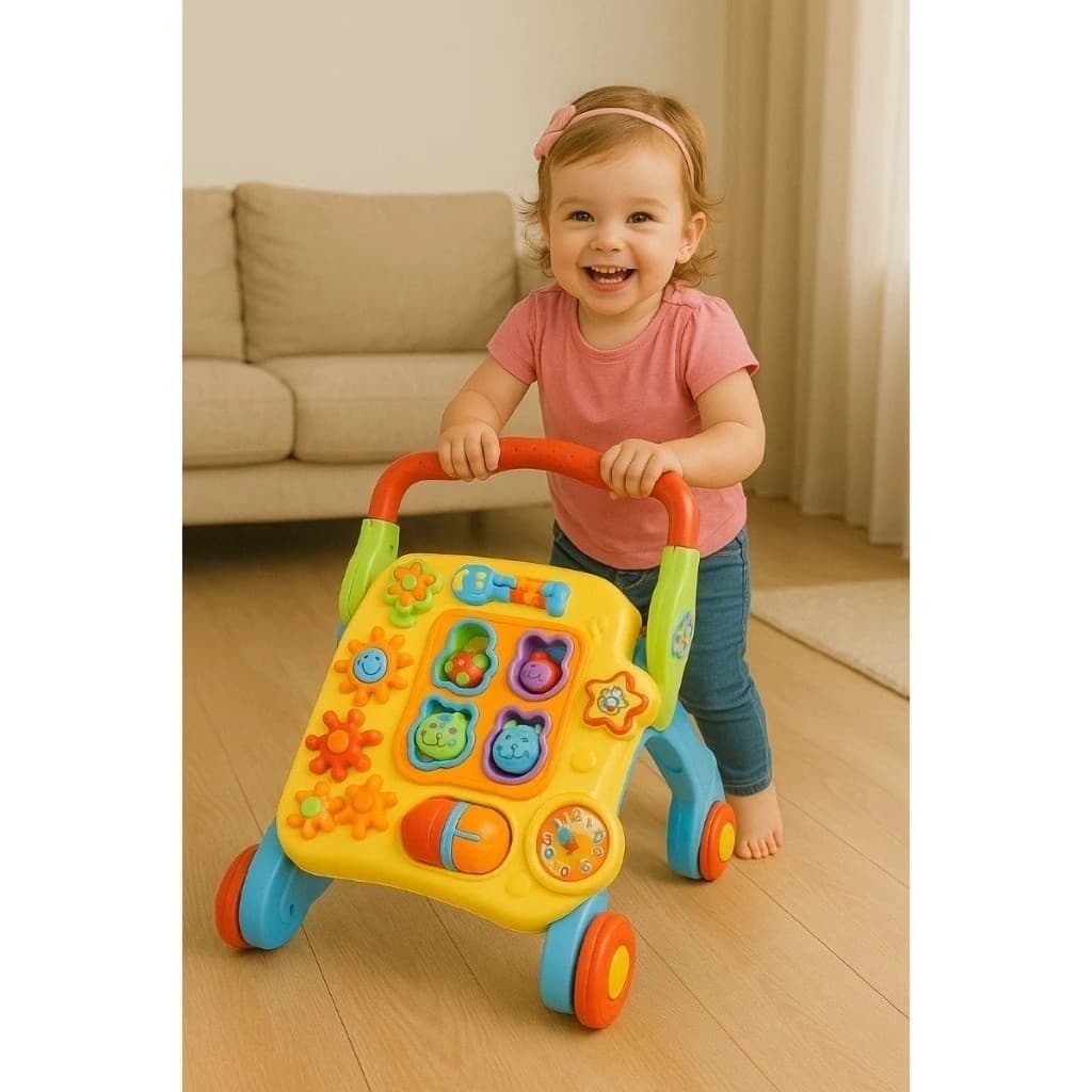 Brinquedo Educativo 4 em 1 Andador Atividades Interativas 12 meses Apoio Chão Sons