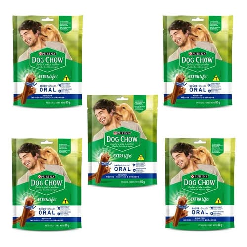 Kit 5 Un Petisco Dog Chow Saúde Oral Médio/grande 80gr