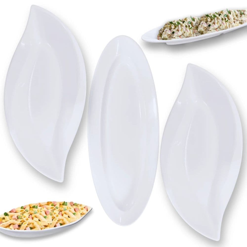 Conjunto para Buffet com Travessa Oval 60cm + 2 Travessas Formato Folha 50cm Grandes em Melamina