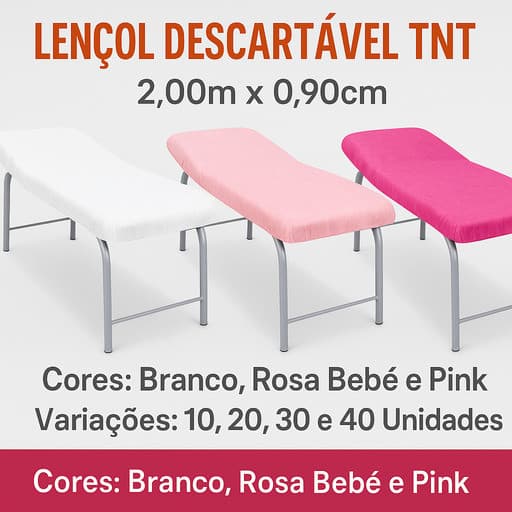 Kit Lençol Descartável TNT 2,00 x 0,90 – Branco, Rosa Bebê e Pink – Kit 10 a 40 Unidades