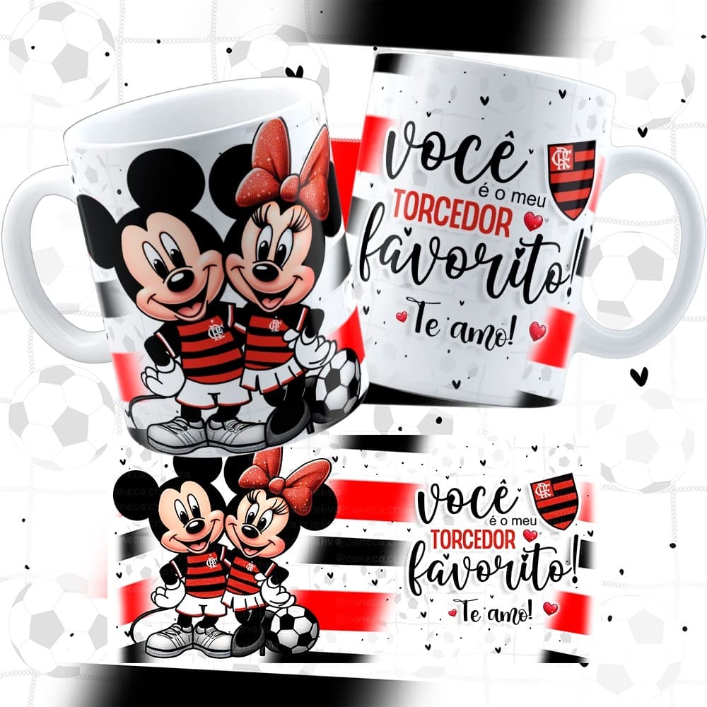 Caneca de Porcelana Mickey e Minnie Torcedor Favorito Dia dos Namorados