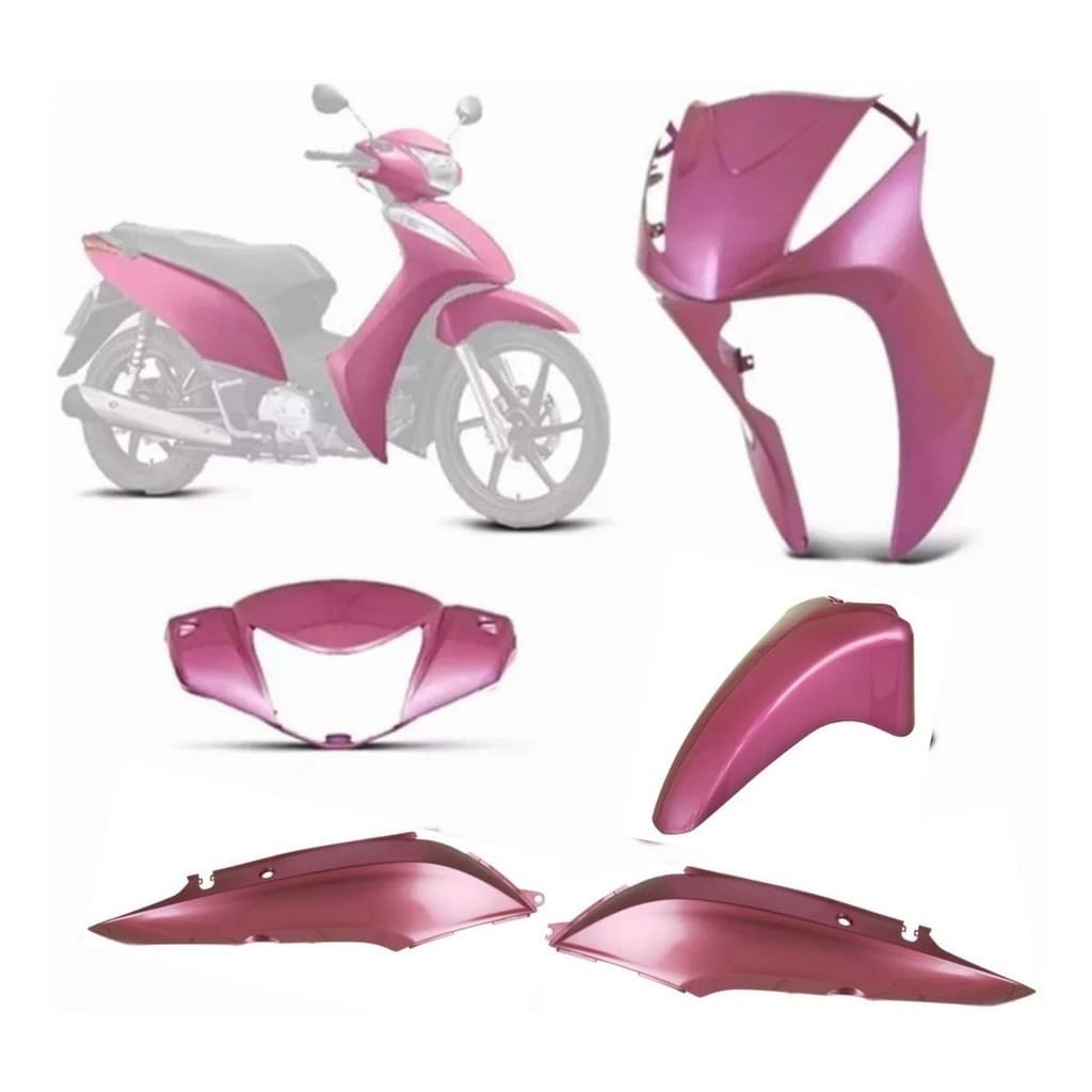 Kit Carenagem Biz 125 2014 2015 Rosa Jelly Bico Frontal Tampa Lateral Paralama Dianteiro Capa Painel