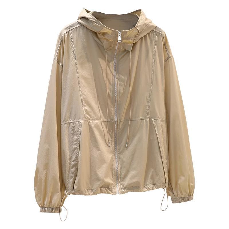 Camisa Feminina De Verão Com Capuz Cáqui De Proteção Solar Para , Leve E Folgada , Jaqueta casual Solta De Manga Comprid