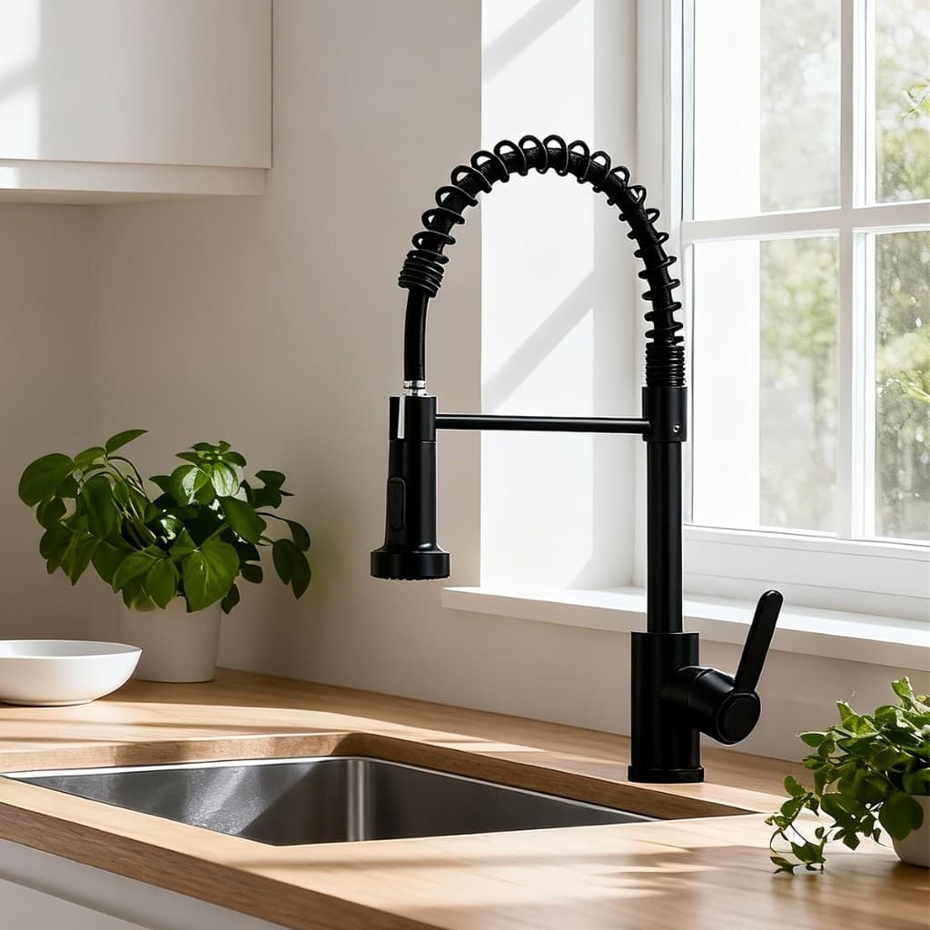 Torneira De Cozinha Com Spray Pull-Down De Cabeça Única , Mistura De Água Quente E Fria Tipo Mola , Tubo Ajustável Fl