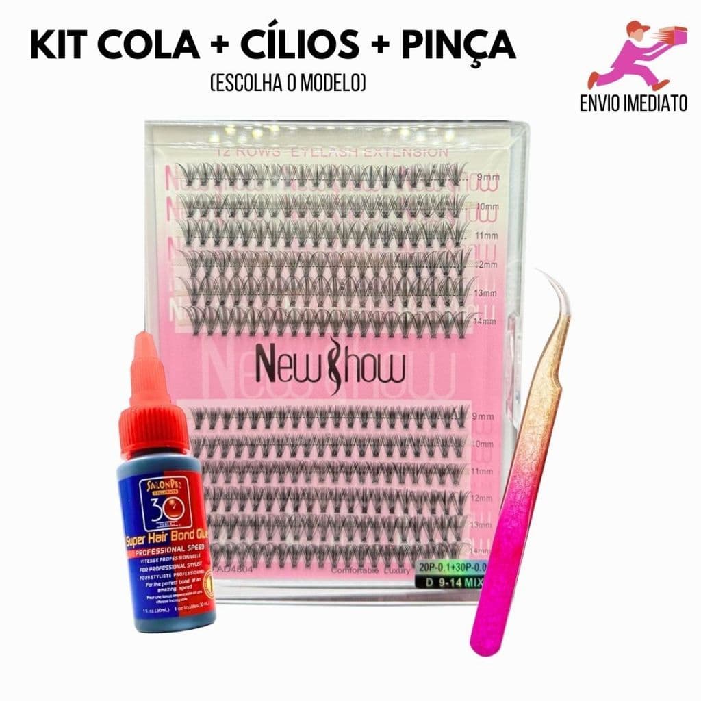 Kit Extensão de Cílios NewShow + Cola SalonPro+ Pinça Alongamento Cilios [20+30p] [30+40p] iniciante no Brasil