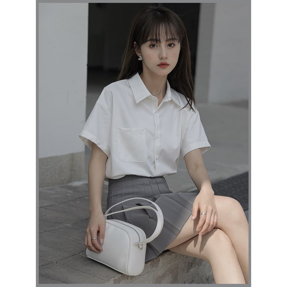 Estilo japonês estilo Preppy branco jk uniforme camisa feminina verão tamanho grande Design solto nicho profissional cam
