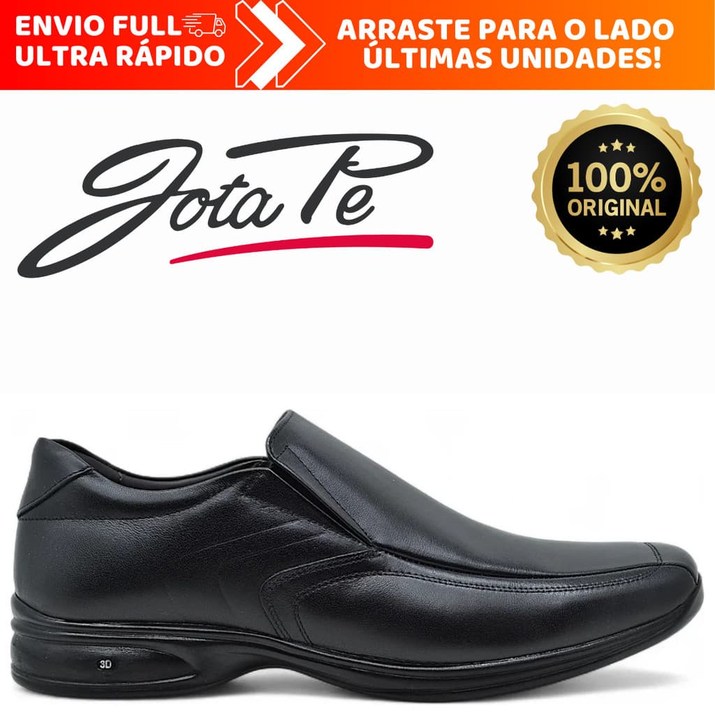 Sapato Social Jota Pe 3d Vision 100% Couro Legítimo Calce Fácil Slip On