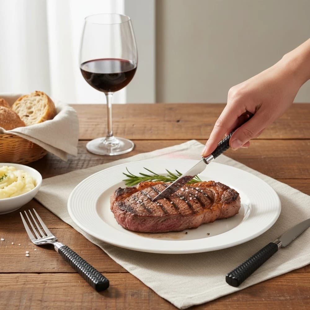 Kit 6 Facas Mesa Inox Linha Gramado Preto Jogo Talheres Jantar Almoço Corte Cozinha Resistente