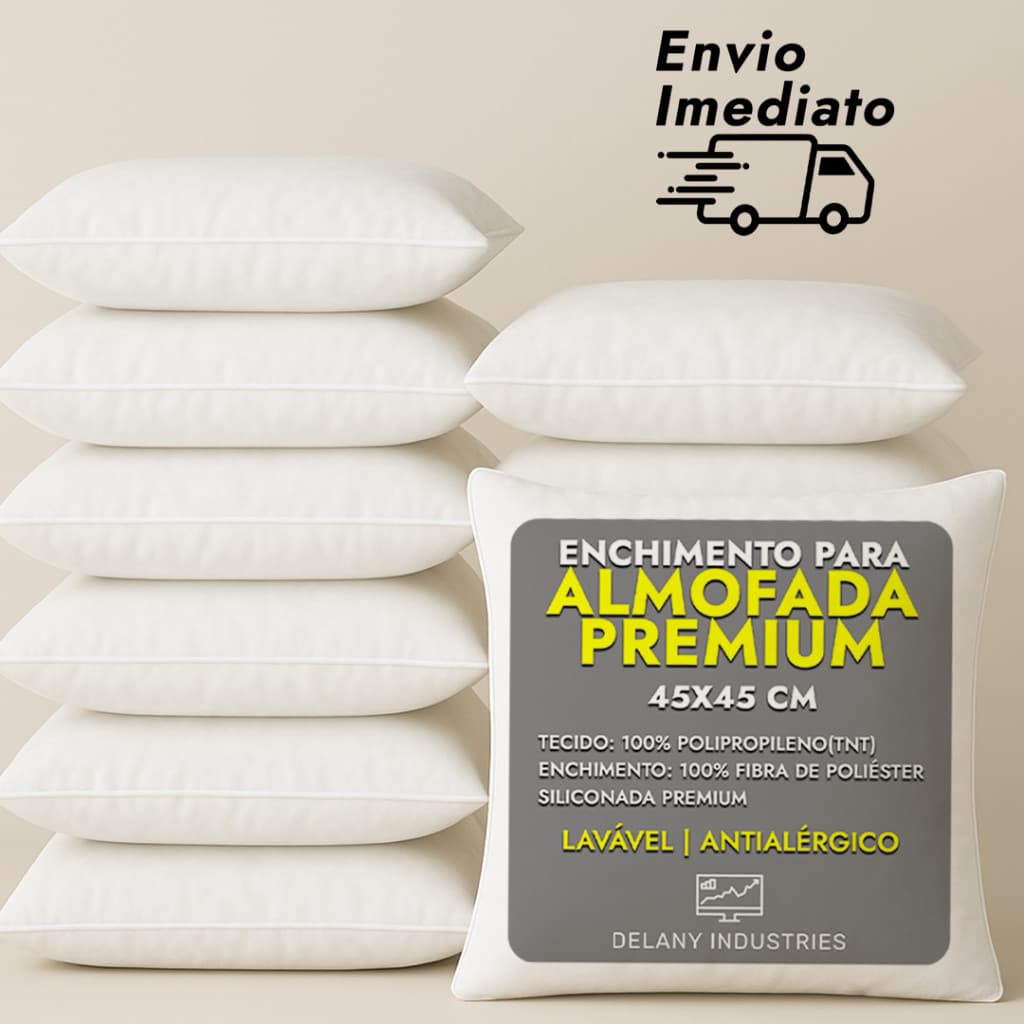 Kit COM ATÉ 10 Enchimentos de Almofada 45X45cm Antialérgico Lavável Alta Qualidade Macia Sofá