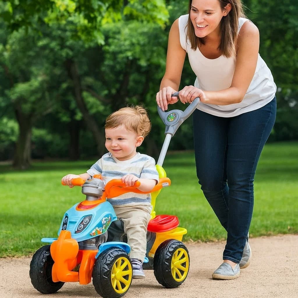Quadriciclo infantil 2x1 pedal guia empurrar passeio colorido brinquedo menino menina presente