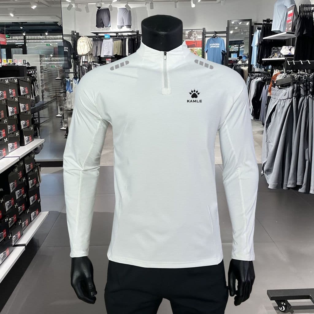 KE outono inverno estilo de lã fina masculino de secagem rápida alta elasticidade manga comprida gola alta esportes meio