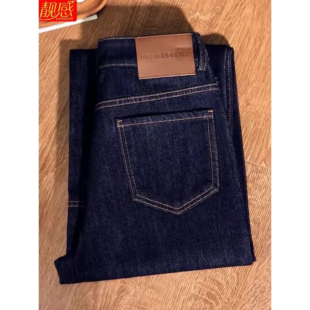 Denim azul Jeans feminino primavera outono estreito calças de perna larga 2025 Retro Casual novo estilo calças femininas