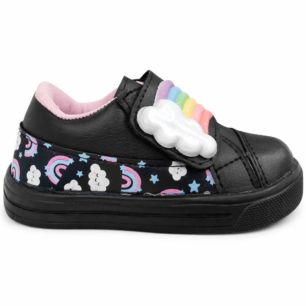 Tênis Bebê Menina Arco Íris Com Velcro Confortável Casual