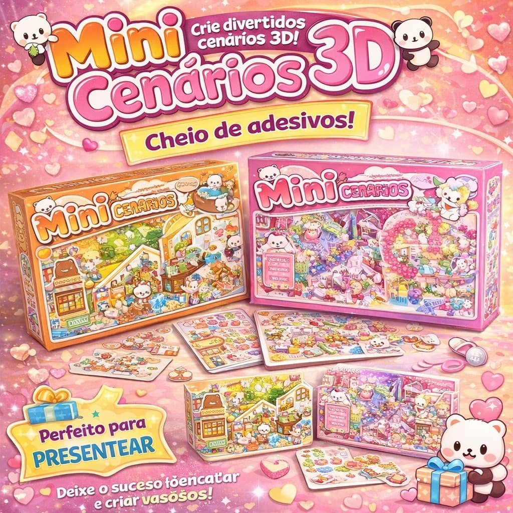 Caixa Mini Cenários Adesivos 3D Infantil Educativa com 20 Cenários Para Montar