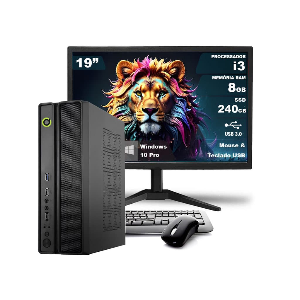 Computador Completo On SLIM I3 3ª Geração 8GB 240GB SSD Win10 Monitor 19
