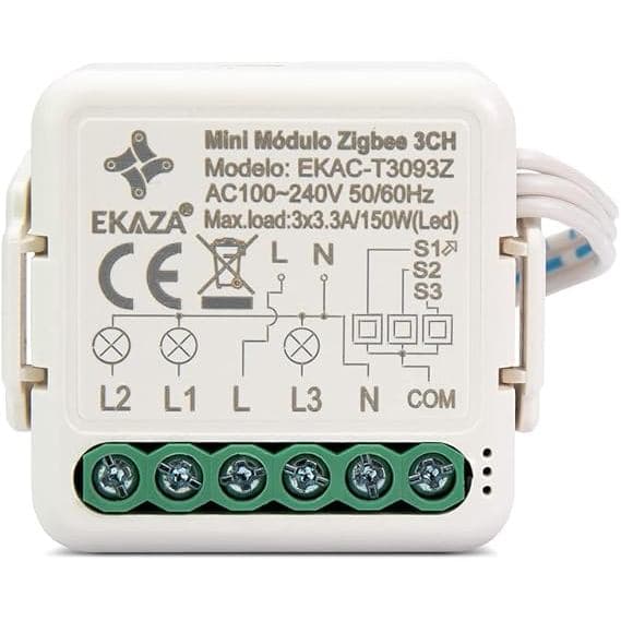 Interruptor Relé Inteligente Zigbee Ekaza 3 Canais Mini Smart Tuya Smart Life Alexa - EKAC-T3093Z