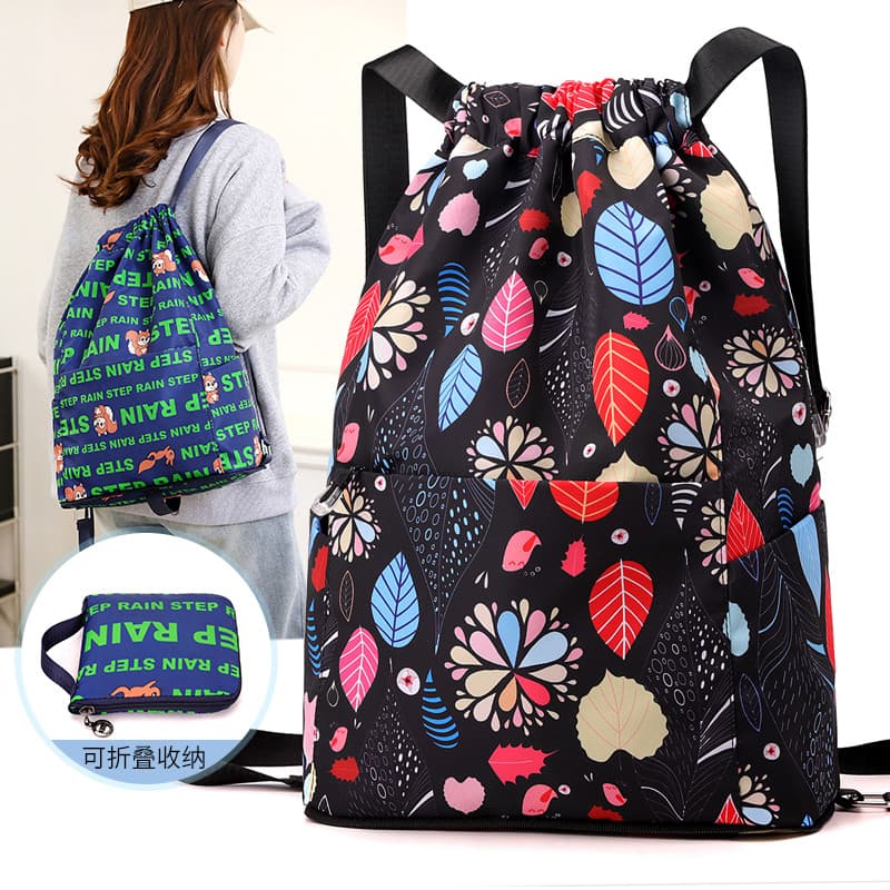 Ultra-leve portátil dobrável saco de viagem saco de ginásio de grande capacidade duplo feminino ombro cordão mochila à p