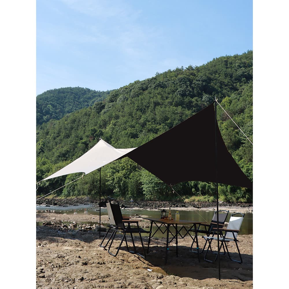 MUZENT Dossel de acampamento ao ar livre churrasco piquenique barraca de acampamento guarda-sol vinil prata cola dossel