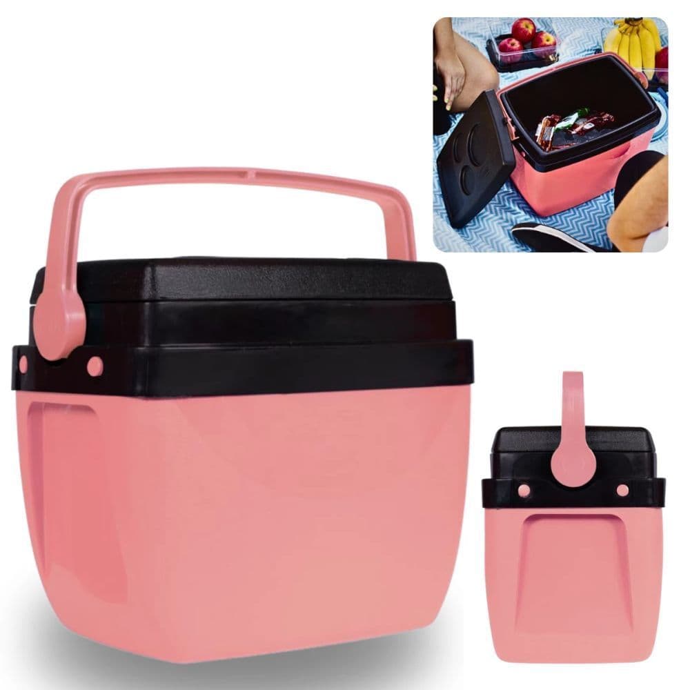Caixa Termica Rosa Pêssego Cooler 12 Litros com Alça Mor para Praia e Camping