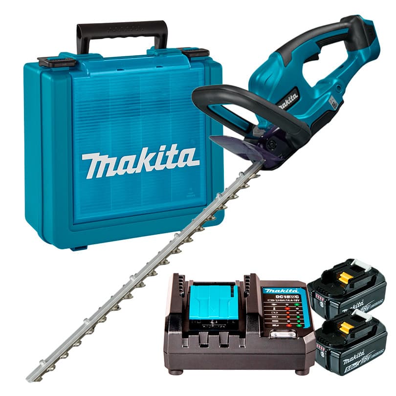 Aparador Cerca-Viva a Bateria 18V LXT Makita DUH507Z + Kit Energia 2 Baterias 18V 5Ah + Carregador + Maleta KITMAK1850B