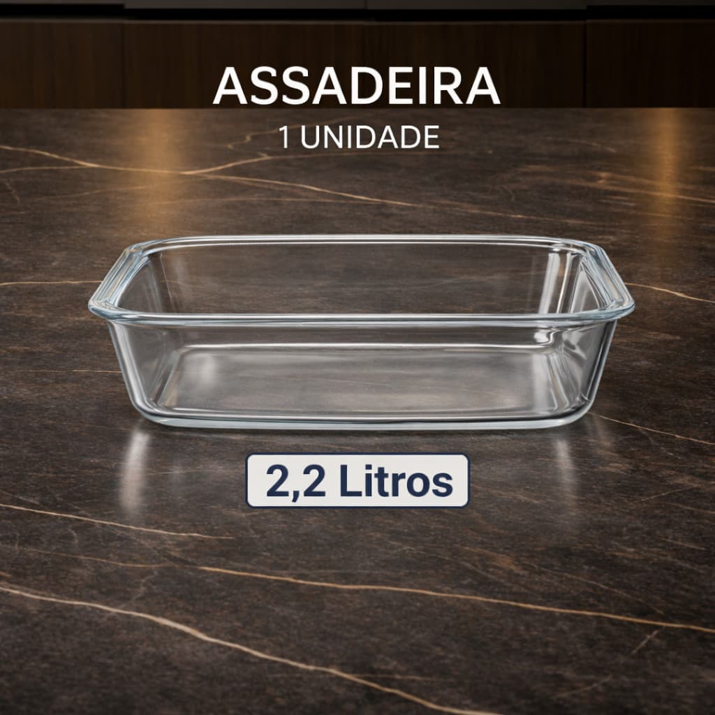 Travessa Assadeira Refratário  Vidro Retangular Multiuso 2,2 L Forno