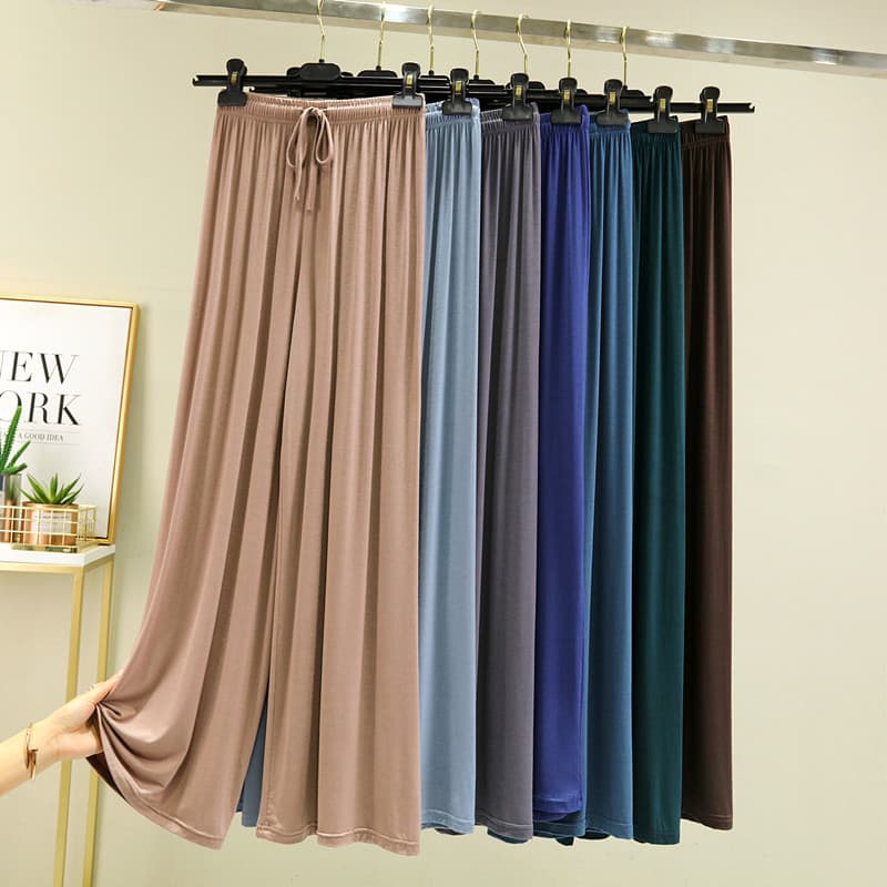 Modal calças casuais femininas verão cintura alta mais magro olhar tamanho grande fino solto calças de perna larga All-M