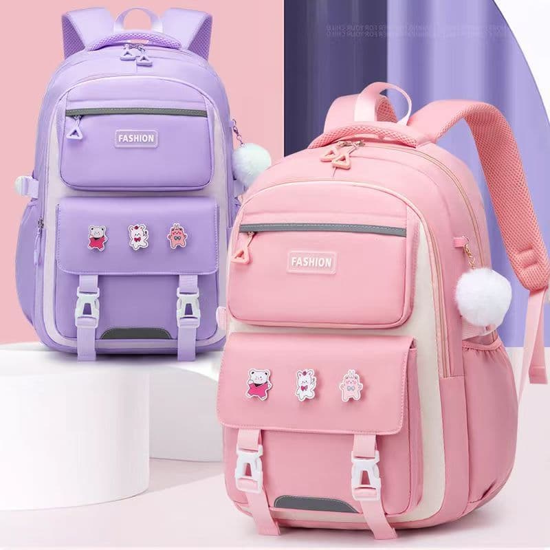 Mochila Escolar Menina Abertura 180° Com Pompom Grande CapacidadeJuvenil Leve Reforçada Princesa Viagem Passeio