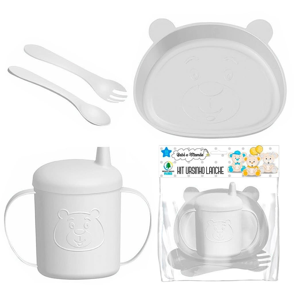 Kit Refeição Alimentação Infantil Com Copo Prato E Talheres 4 Peças - Monte Líbano