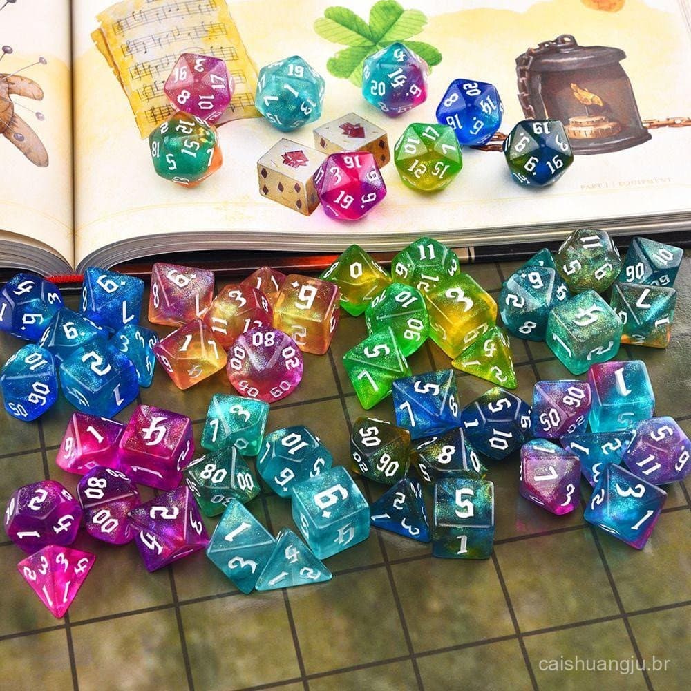 Iridescente Glitter Poliédrico Dados DND Entusiasta D % D12 D20 Número Jogo 7 Pçs/set Brinquedo 7-Die