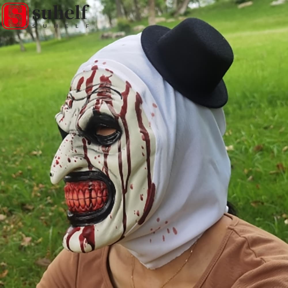 SUHELF Cosplay Assustador , Adereços Sangrentos De Palhaço De Halloween Realistas Unissex De Casa Fantasma De Látex