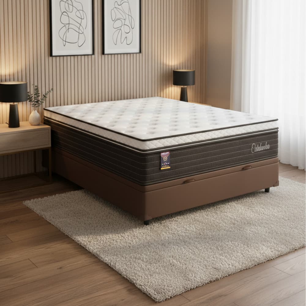 Cama Box Baú Casal Colchão Casal Catalunha Molas Ensacadas 138x188x36cm