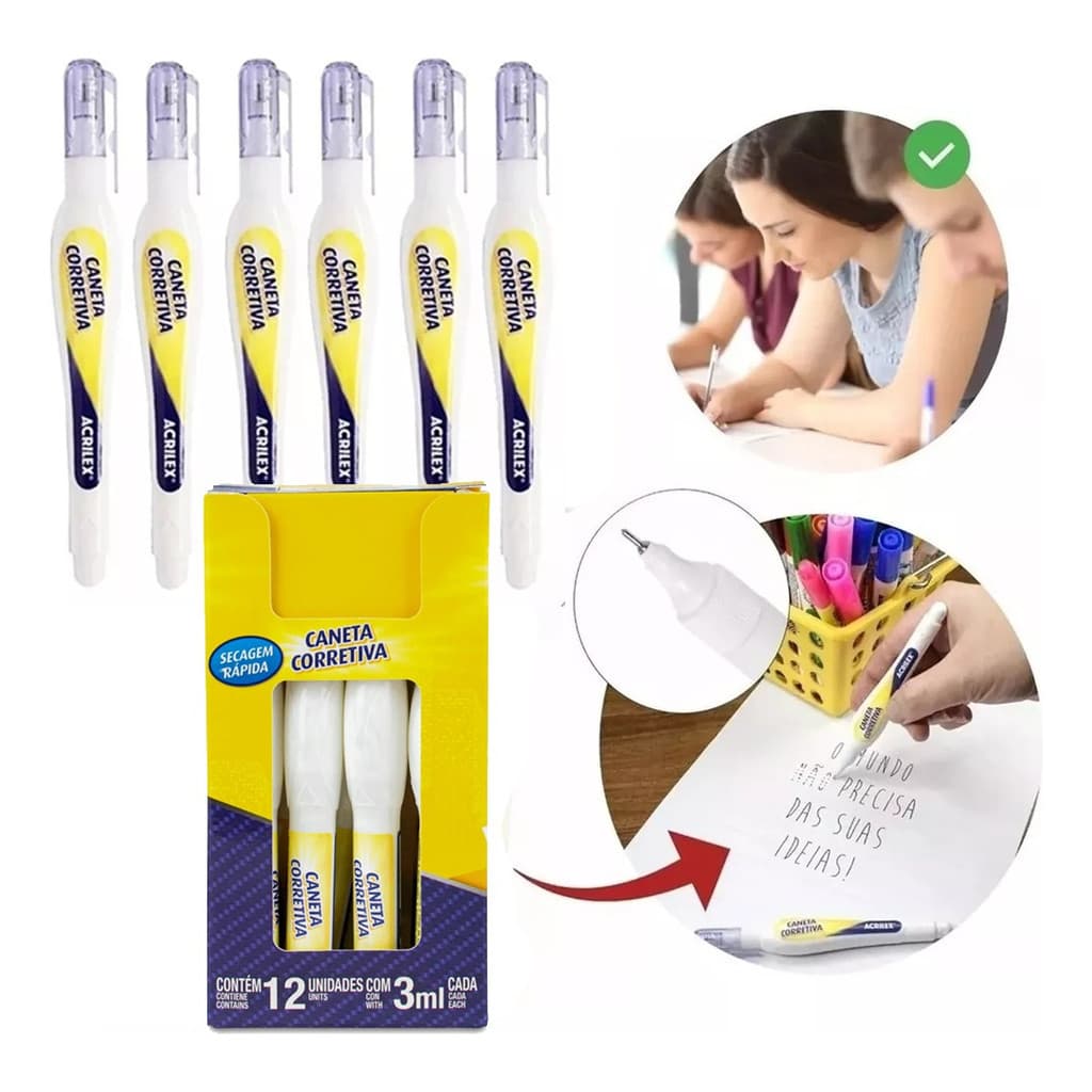 Kit 2 Canetas Corretivas Líquidas Acrilex 3ml Office Escolar
