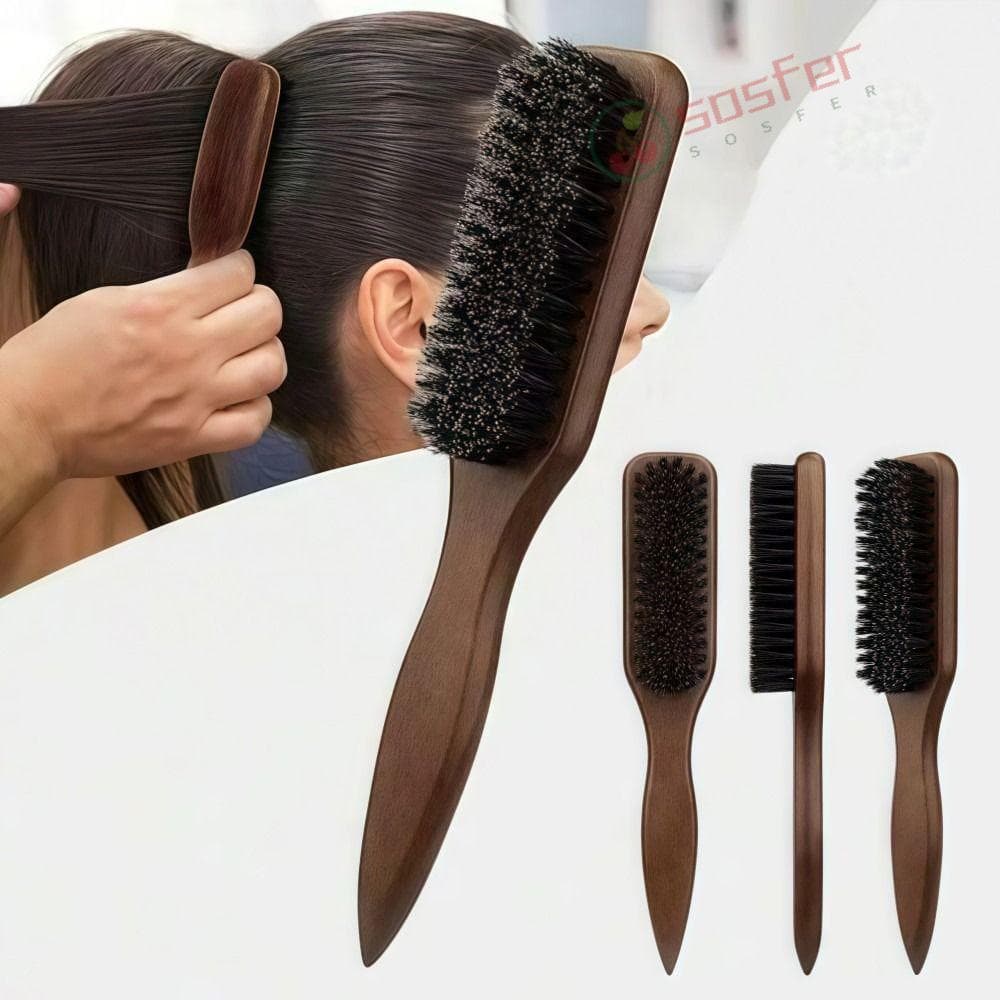 Escova De Cabelo Com Cerdas De Javali SOSFER , Estilo Barbeiro Cabo Liso , Controle De Borda