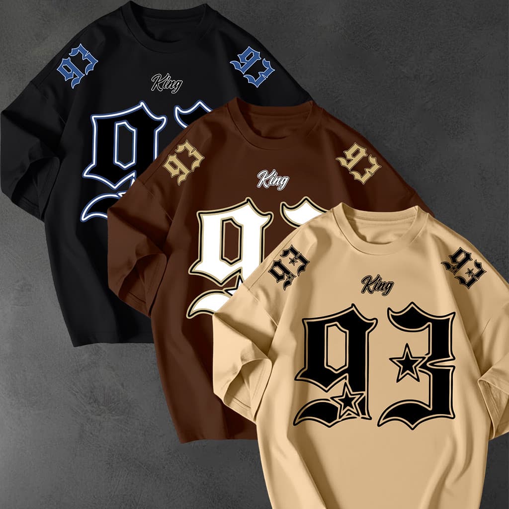 Kit 3 Camisetão Streetwear Oversized Estilo College King Numero 93 Blusão Roupa De Treino Academia