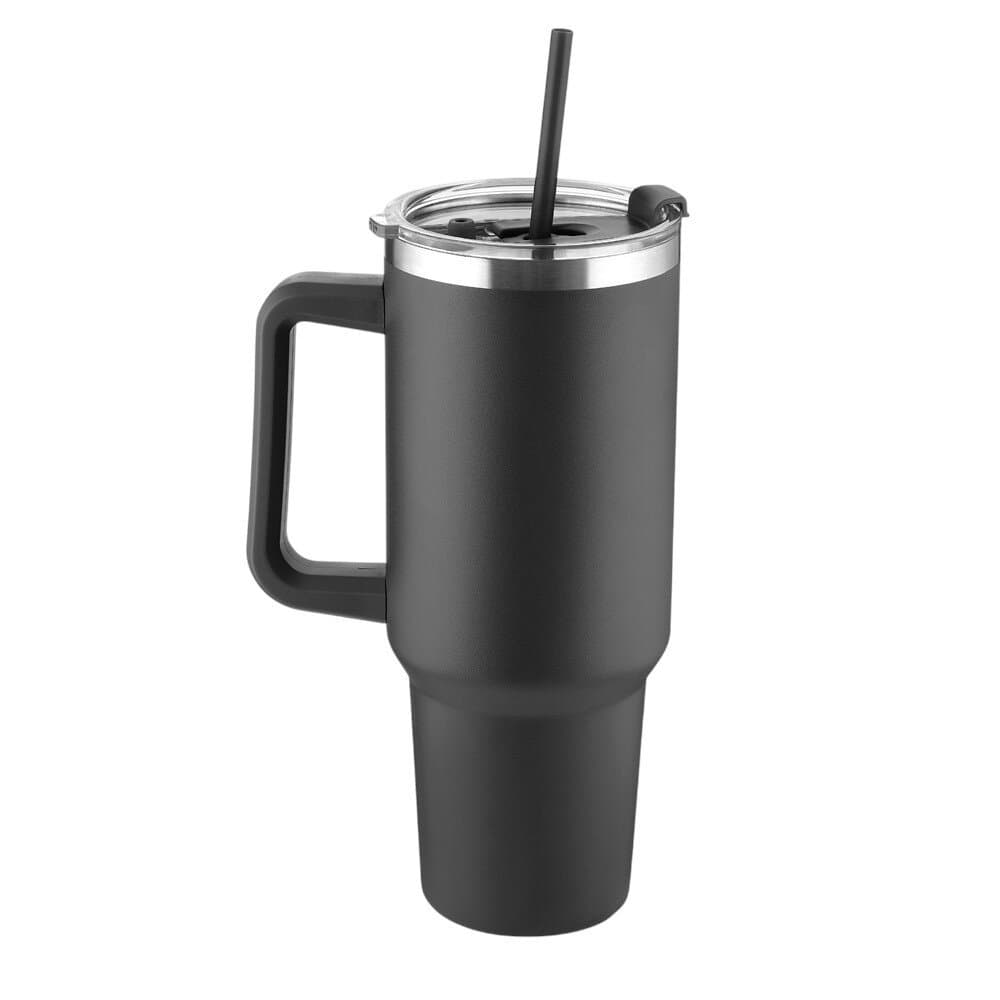 Garrafa 1300ml com Alça e Canudo Preta Canecão em Inox Parede Dupla